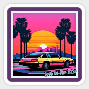 80s car on the road to Los Angeles Sticker